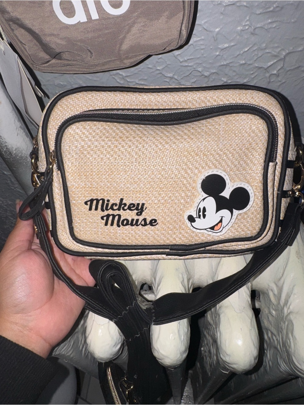 Disney Mickey Mouse Beige Crossbody Bag with Black Trim